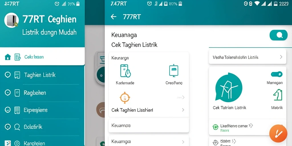 Tampilan antarmuka aplikasi Cek Tagihan Listrik 77RT yang modern dan jelas.