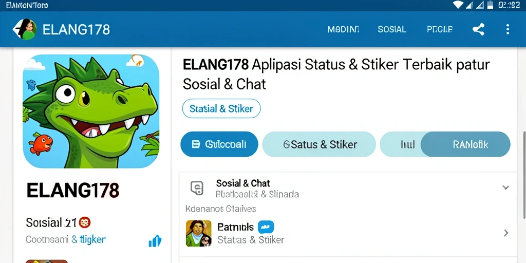 Antarmuka ELANG178 menampilkan berbagai pilihan status dan stiker.