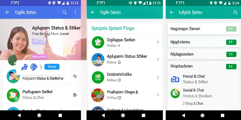 Antarmuka aplikasi F7F7 yang menampilkan stiker kreatif dan menarik.