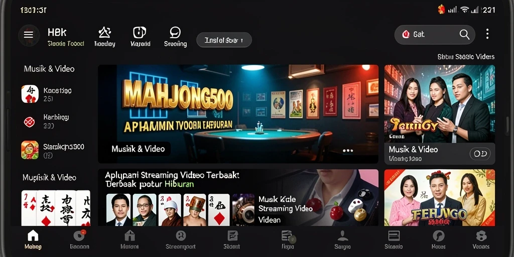 Antarmuka aplikasi MAHJONG500 untuk streaming video yang menarik.