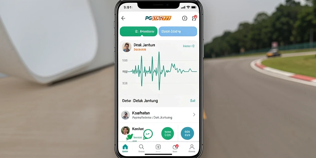 Antarmuka aplikasi PGSTAR777 dengan fitur pendeteksian detak jantung.